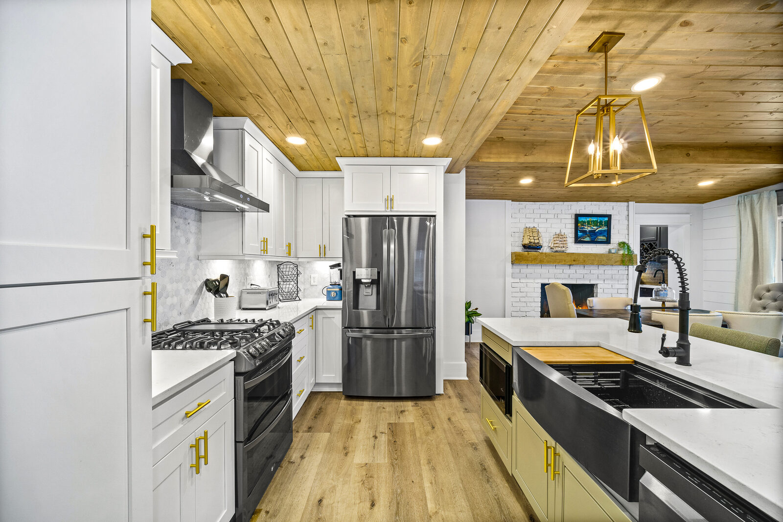 Custom wet bar with wine storage and shiplap accent